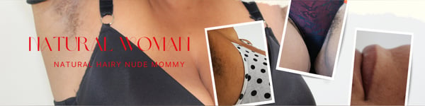 Collage of a woman in lingerie showcasing natural body features with text overlays emphasizing natural and hairy attributes.