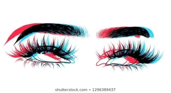 Artistic close-up of vibrant, colorful eyelashes and eyes in a neon style.