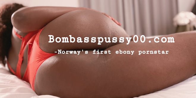 A woman lying on a bed in a red swimsuit, posing confidently with text overlay promoting her profile.