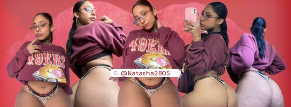 Multiple mirrored shots of a woman in a maroon oversized hoodie and underwear, posing playfully against a red background with her phone.