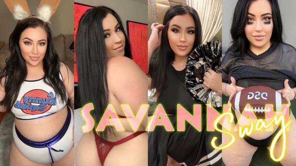 A woman posing in various outfits including sporty wear and lingerie, with text overlays of her name and playful graphics in a collage format.