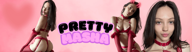 A young woman posing in red lingerie against a pink background with text overlay.