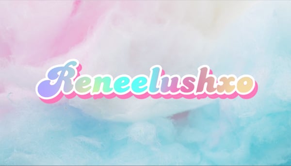 Colorful stylized text displaying the username 'reneelushxo' on a pastel gradient background with cloud-like effects.