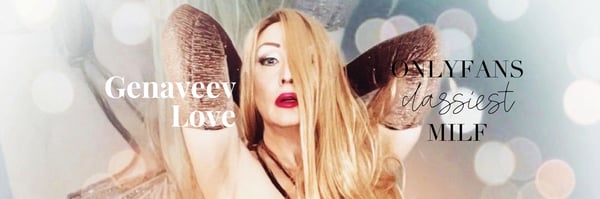 A woman with long blonde hair posing confidently with sparkling effects and text overlays promoting her profile as a MILF.