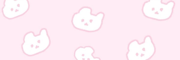 Pink background with multiple cute white cloud-like cartoon faces scattered across it.