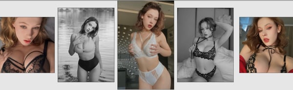 A series of black-and-white and color photographs of a young woman posing in lingerie against various indoor backgrounds.