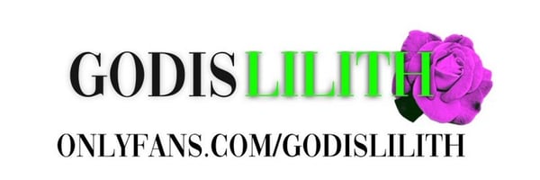 Custom graphic featuring stylized text 'GODDESS LILITH' with decorative purple rose elements and OnlyFans URL.