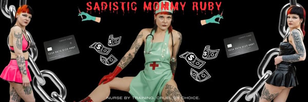 A woman in gothic nurse attire posing confidently with thematic elements like chains and money symbols in a dark, edgy setting.