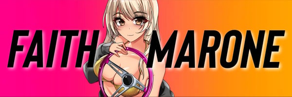 Anime-style character with long light hair posing confidently in a colorful gradient background with bold text overlay.