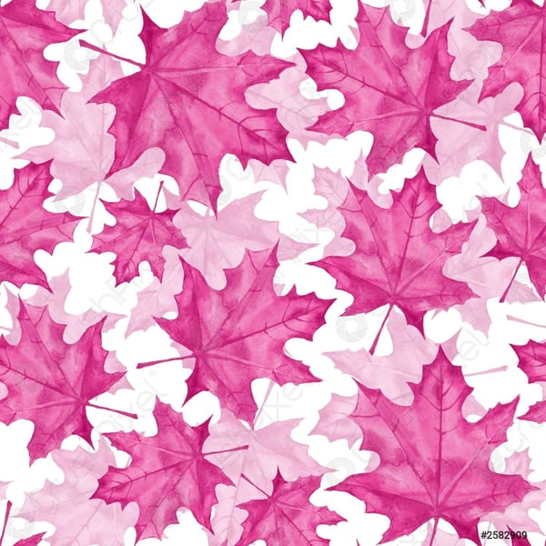 Patterned background featuring pink and white maple leaves in an artistic arrangement.