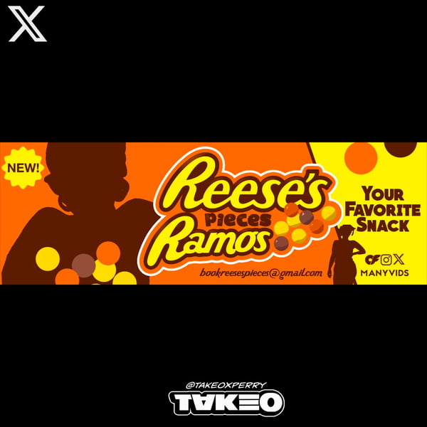 Custom banner featuring Reese's Pieces candy packaging design with silhouettes and promotional text for an OnlyFans page.