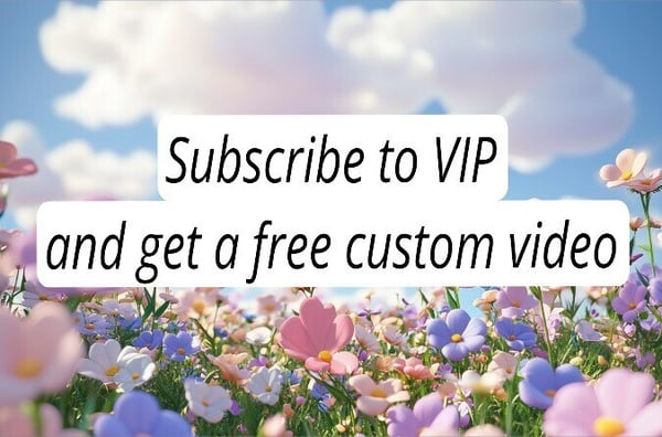 Vibrant field of colorful flowers under a blue sky with clouds and text overlay promoting a VIP subscription offer.
