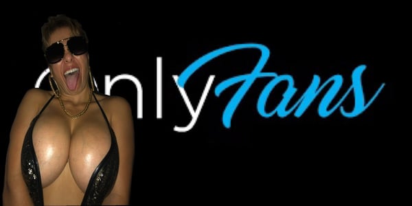 Woman in a black bikini top smiling with tongue out, wearing sunglasses, posed in front of a dark background with OnlyFans text overlay.