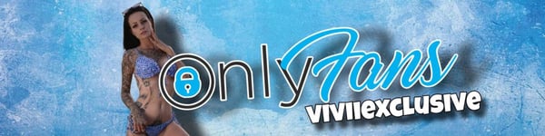 A woman posing confidently in a blue swimsuit against a blue background with OnlyFans branding.
