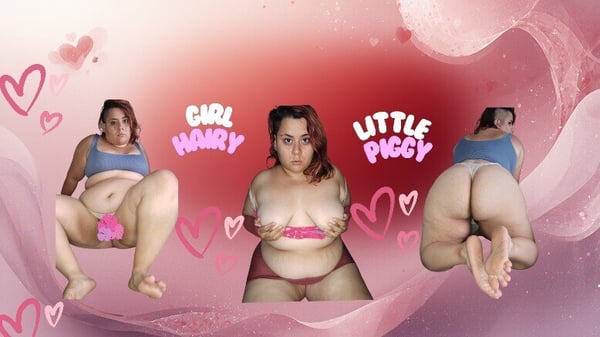 A woman posing in multiple angles wearing a pink sports bra, with playful text overlays on a pink and purple background.
