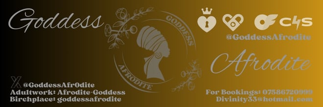 Artistic header image featuring a stylized silhouette of a woman with a headwrap in gold and black tones, overlaid with text promoting adult work and booking information.