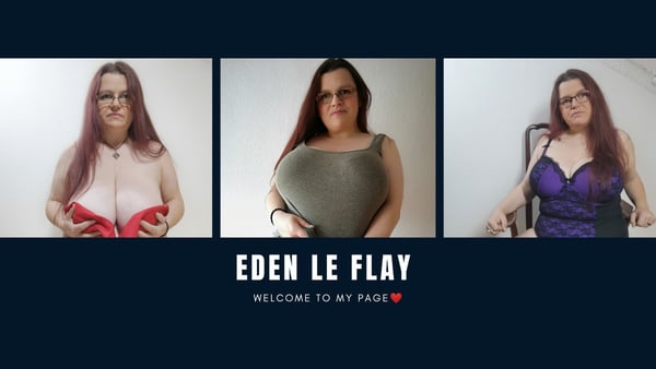A woman with red hair and glasses posing in three different outfits including lingerie and casual tops against a dark background with her name displayed.