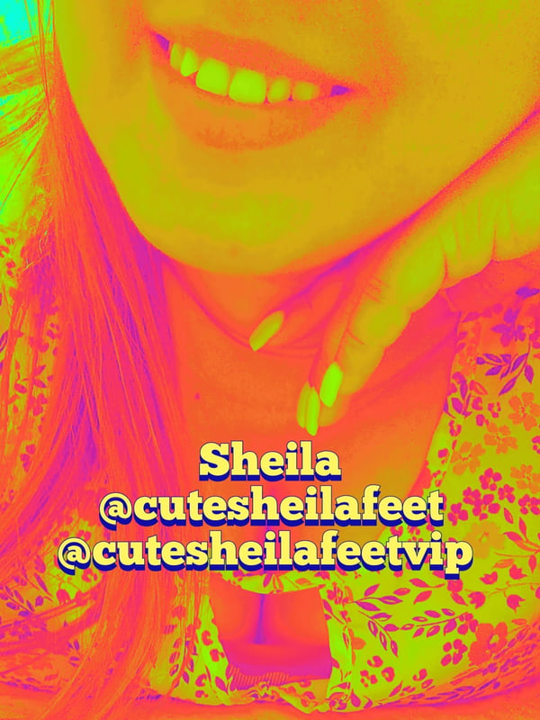 Close-up portrait of a smiling young woman with vibrant neon filter effect.