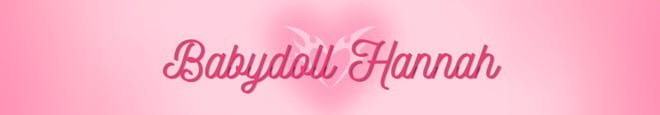 Pink banner with the stylized text 'Babydoll Hannah' in purple and white cursive font on a glowing background.
