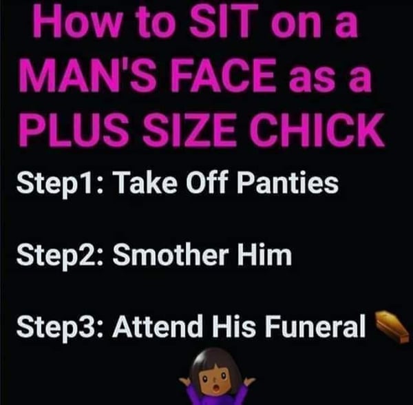 Humorous graphic text overlay with instructions and emojis on a dark background.