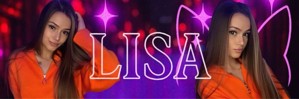 Two images of a young woman with long hair posing confidently in orange hoodies against a vibrant purple and neon-lit background with butterfly and star effects.