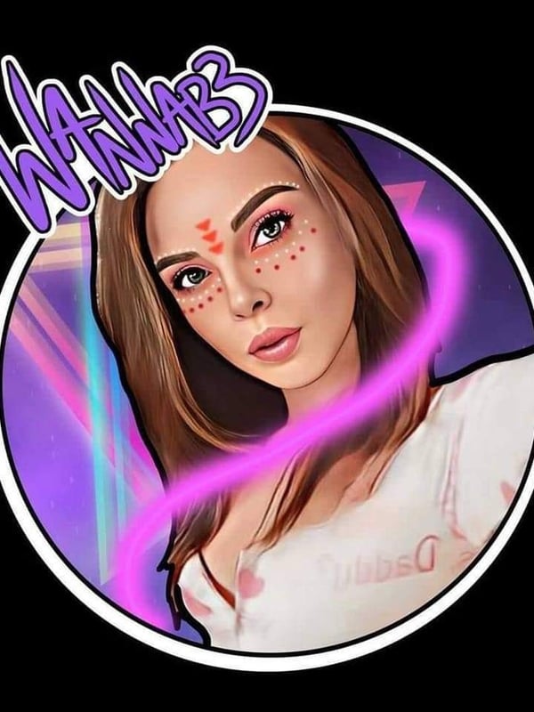 Artistic portrait of a young woman with striking makeup and neon effects, overlaid with stylized text.