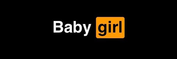 Black background with 'Baby girl' text in white and orange stylized font.