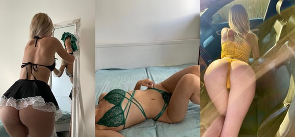 A woman posing in lingerie in various indoor settings, including near a mirror and on a bed.
