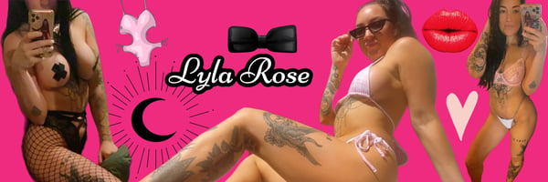 A woman posing in colorful swimwear and fishnets with tattoos visible, surrounded by playful graphics and her name on a vibrant pink background.