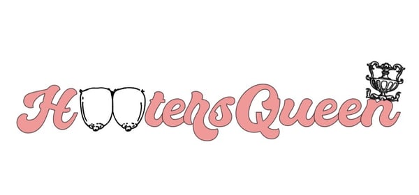 Stylized pink text logo reading 'Hooters Queen' with decorative elements including shields and a crown.