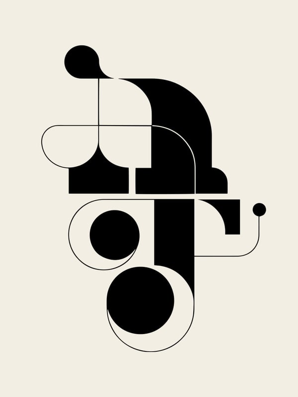 Abstract black and white geometric logo design with stylized curves and shapes.
