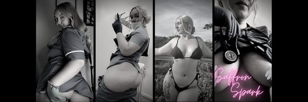 A series of black-and-white photos showing a woman in nurse attire and swimwear, posing confidently in various settings with her name overlaid.