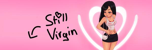 Anime-style illustration of a young woman with long dark hair posing confidently in a pink crop top and short skirt, with text overlay.