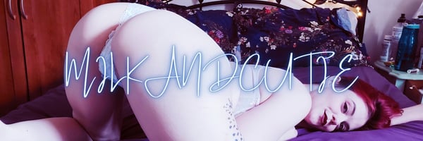 A woman lying on a bed in undergarments against a bedroom background with decorative text overlay.