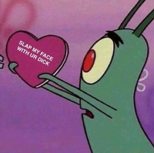 SpongeBob SquarePants meme image featuring a heart-shaped text overlay held by the character.