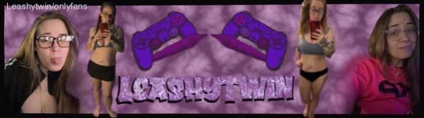 Multiple images of a young woman posing playfully in casual and revealing outfits with gaming controller graphics and purple background.