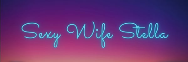 Neon-style text reading 'Sexy Wife Stella' in glowing blue cursive font against a vibrant purple-to-pink gradient background.