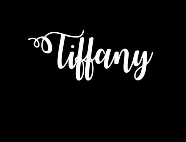 Elegant white cursive text spelling 'Tiffany' on a solid black background.