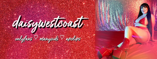 A woman posing confidently in a swimsuit against a glamorous red and purple curtain backdrop with her username overlaid.