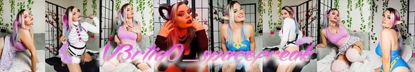 A series of creative poses in colorful costumes and outfits with vibrant backgrounds and playful styling.