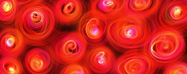 Abstract artistic pattern of swirling red roses in vibrant hues.