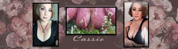 Collage featuring a woman in elegant tops posing with floral elements and her name overlaid on a textured background.