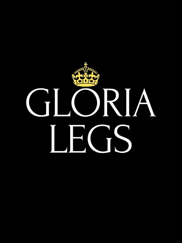 Stylized text logo 'GLORIA LEGS' with a golden crown on a black background.