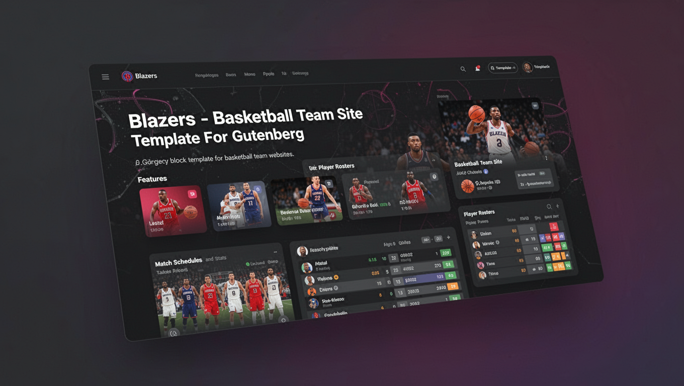Preview of Blazers - Basketball Team Site Template For Gutenberg