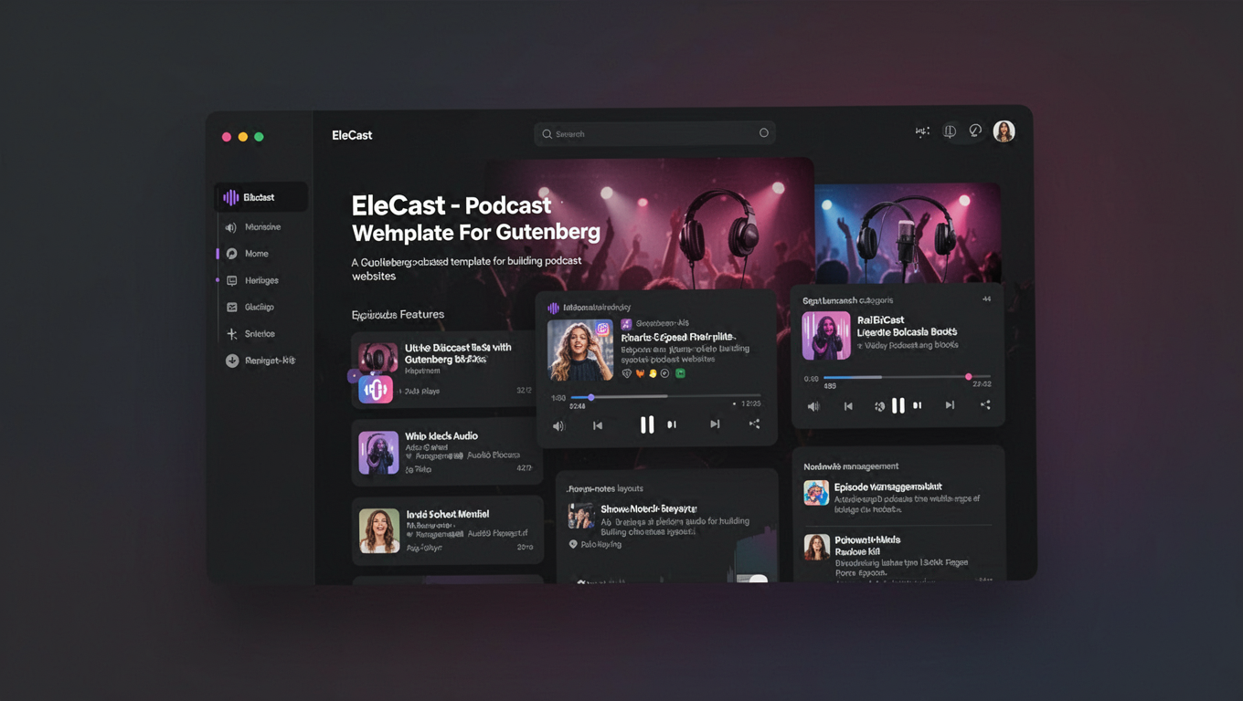 Preview of EleCast - Podcast Website Template For Gutenberg