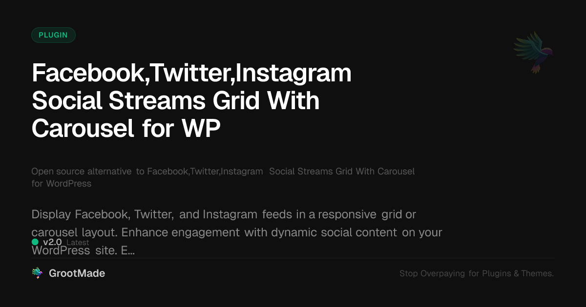 Preview of Facebook,Twitter,Instagram Social Streams Grid With Carousel for WP