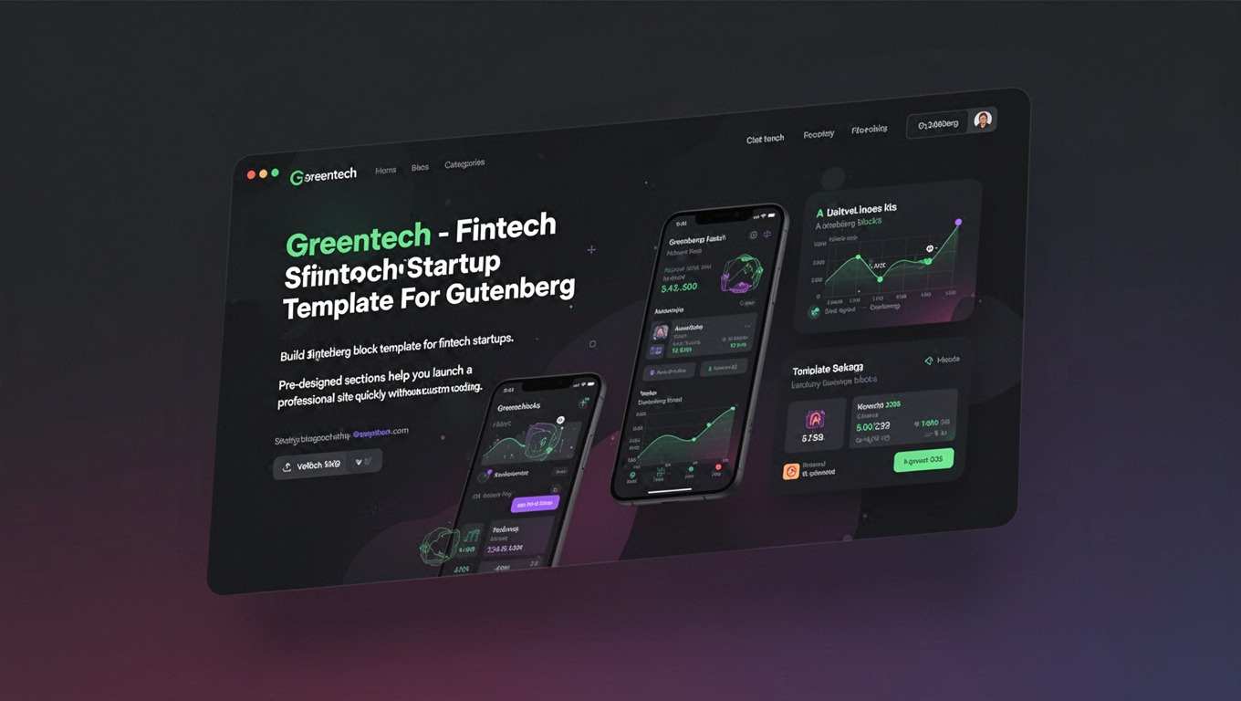 Preview of Greentech - Fintech Startup Template For Gutenberg