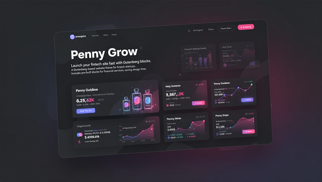 Preview of Penny Grow - Fintech Startup Website For Gutenberg