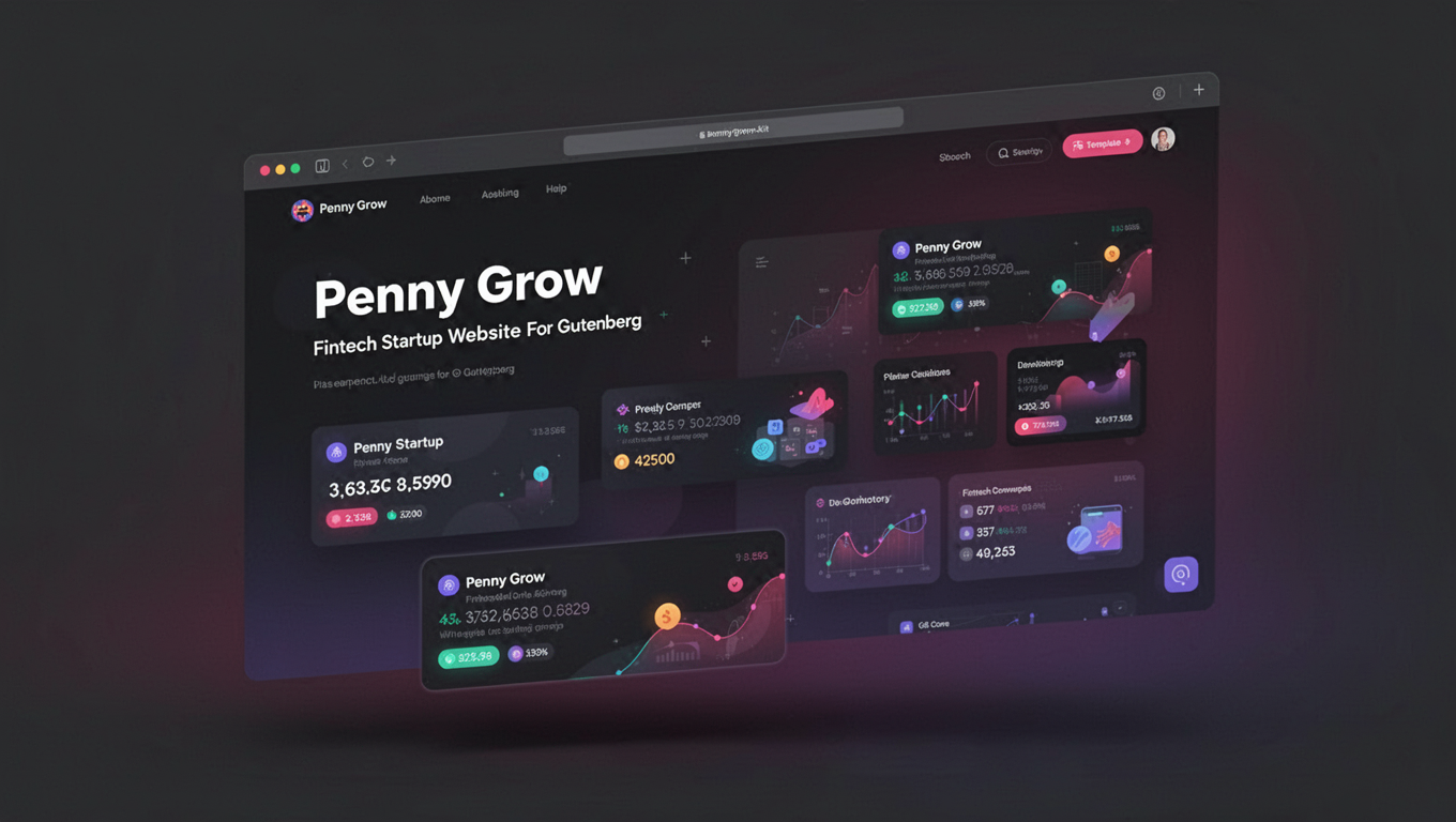 Preview of Penny Grow - Fintech Startup Website For Gutenberg