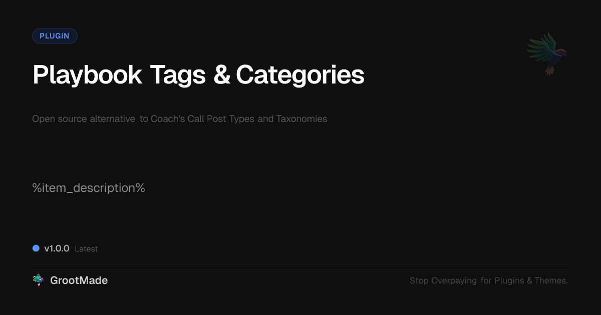 Screenshot of Playbook Tags & Categories website